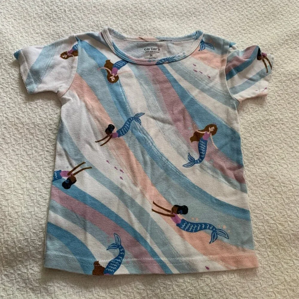 5/$25 Carter's Just One You Toddler Girls 3T Mermaid Pajama Set Blue Pink 2PC PJ